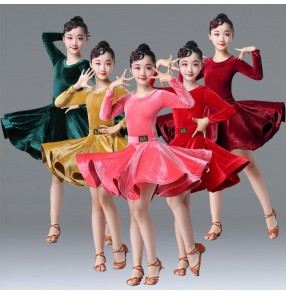 Kids velvet latin dance dress children latin dance dress competition salsa rumba chacha dance dress costumes