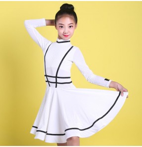 Kids white ballroom latin dance dresses salsa rumba chacha dance costumes dresses