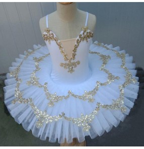 kids White little swan lake ballet dance dresses ballerina tutu pancake skirts children girls ballet dance dresses