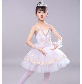 Kids white pink little swan lake ballet dress kindergarten tutu skirt modern dance ballerina dress stage performance ballet costumes