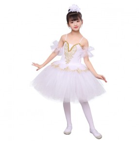 Kids white swan lake ballet dance dress children stage performance tutu skirt ballet dance costumes