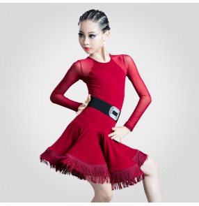 Kids wine black latin dance dress latin dance costumes for children ballroom salsa chacha rumba chacha dance costumes for girls 