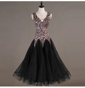 Kids women ballroom dresses leopard stage performance waltz tango dance skirts costumes