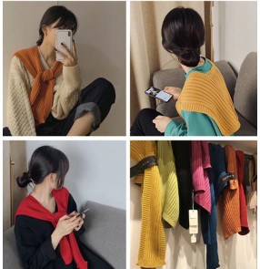 Korean style wool scarf detachable collar for women girls autumn and winter shawl cloak short knitted knotted woolen shoulder scarf  fashion cape outside