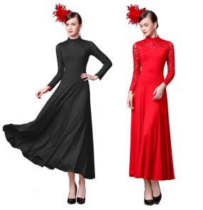Lace ballroom dresses for women female turtle neck long sleeves competition waltz tango dancing big skirt long dresses