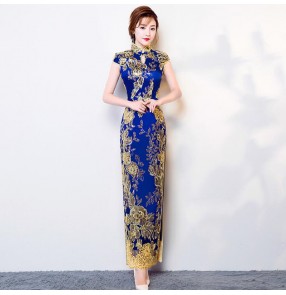 Lace chinese dresses china retro qipao dress cheongsam model show stage performance miss etiquette dress