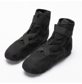 Lace-free Black canvas jazz boots high-top children velcro canvas jazz ballet dance shoes soft sole adult buckle heel jazz traing dance shoes