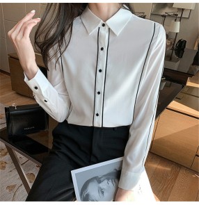 Ladies shirt long sleeve spring professional shirt Interview Formal Wear Chiffon Blouses with bottoming under top
