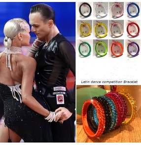 Latin Ballroom Dance competition bling Bracelet Shiny Diamond dance bangles for Adult Children modern dance Performance Bracelet Black Pool Competition Bracelet hand rope