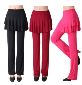 latin Ballroom Dance culottes dance pants for women girls false two-piece Latin Cha Cha Salsa dance practice Skirts long trousers for female