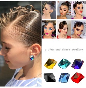 Latin Ballroom dance earrings for women girls Bling diamond Latin ballroom dance competition earrings black pool dance jewelry ear clips accessories