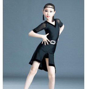 Latin dance dress for girls children Latin dance skirt girls black split dance clothes practice performance clothes