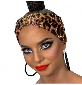 Latin dance hair band professional ballroom dance performance competition hair accessories  leopard  female dance competition headdress