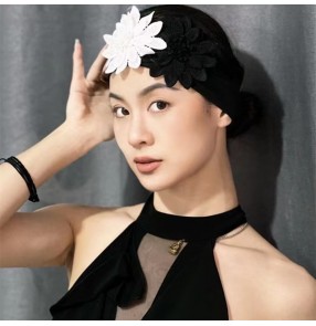 Latin dance Lace Headdress for women girls Ladies ballroom latin performing arts test performance flower hairband black and white flower headwear