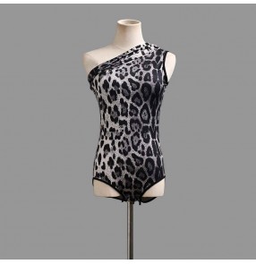 Latin dance wear for women leopard ballroom dance ballet dance blouse One-shoulder modern dance top one-piece sleeveless exercise suit