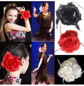 Latin Spanish Flamenco dance red rose flowers Bullfighting paso double Dance headdress Feather Head Flower Performance Hair Accessories