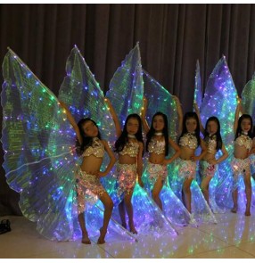 Led belly dance wings for girls kids indian queen dance girls children stage performance wing props 