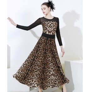 Leopard ballroom dance dress for women female stage performance black lace waltz tango dance ballroom dancing dresses for lady