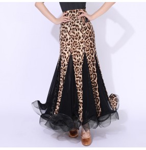 Leopard ballroom dance skirts for women waltz tango foxtrot smooth dance skirts