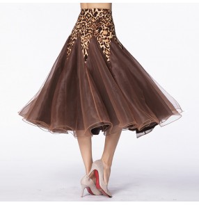 Leopard ballroom skirt for women female competition stage performance waltz tango dancing skirts