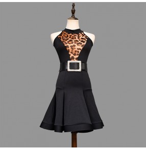 Leopard Latin Dress for women female adult fishbone skirt professional latin ballroom dance skirt competition latin rumba chacha practice dance dresses