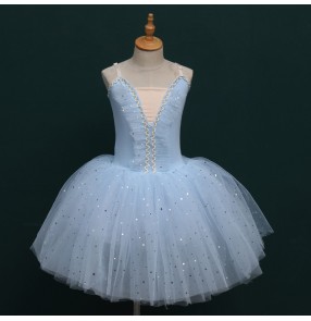 Light blue purple ballet dance dress for girls kids tutu skirts modern dance long ballet dance dress princess fairy stage performance dress 