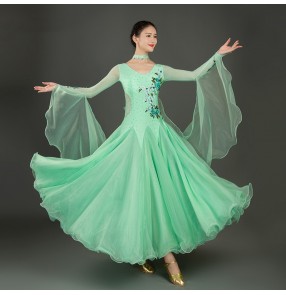 Light green ballroom dance dresses for women girls competition waltz tango ballroom dancing dresses foxtrot standard dance dress for female