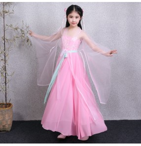 Light pink hanfu for kids children girls chinese ancient traditional fairy dress anime drama cosplay princess dress 