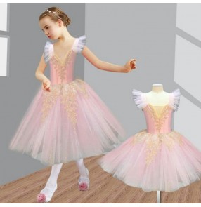 Light pink kids balet dance dress long length stage performance ballet costumes dress