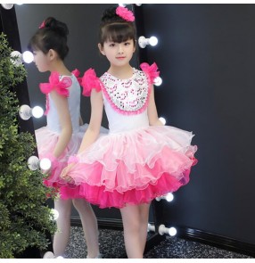 Light pink princess jazz dance dresses kindergarten stage performance singers host chorus dancing dresses