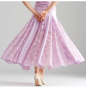 Light purple black lace ballroom dancing skirts for women waltz tango stage performance swing skirts for female