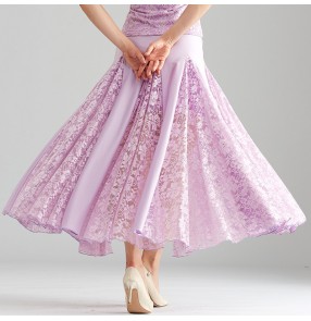 Light purple black lace ballroom dancing skirts for women waltz tango stage performance swing skirts for female