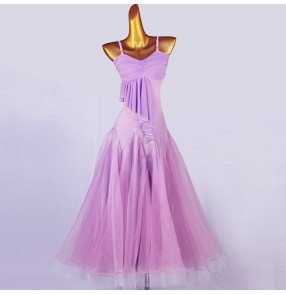 Light purple lavander strap ballroom dance dress for women girls waltz tango foxtort standard smooth dance dress 
