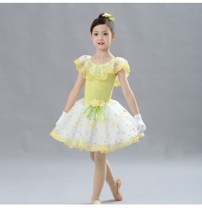 Light yellow flowers modern ballet dance dresses tutu skirt fairy princess dress for kids baby toddlers gymnastics ballerina ballet dance outfits for children