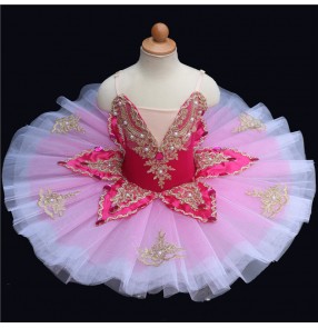Little swan lake ballet dance dress for kids hot pink petal classical tutu pancake skirt competition ballerina ballet dance costumes for girls