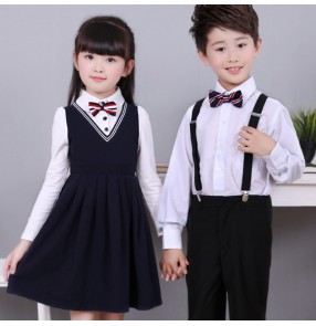 Long sleeve  school uniforms chorus dress for boys and girls Children's choir suspenders performance uniforms school uniforms for children