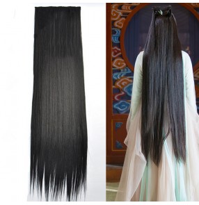 Long straight wig ponytail hair wig for Ancient traditional chinese folk dance hanfu fairy drama TV cosplay stage performance