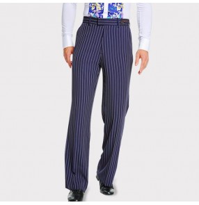 Male blue striped latin ballroom pants tango waltz stage performance professional competition samba chacha long trousers
