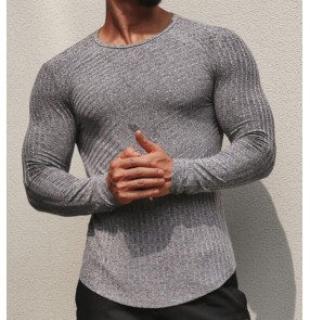 Male Fitness running shirts men's high-elastic Muscle training long-sleeved T-shirt yoga shirt quick-drying sports tights tops