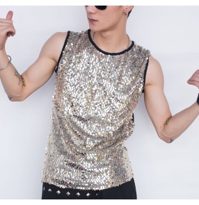Male singer Nightclub rapper dance vests tide personality trend adult performance clothes hip hop Youth sequined vest for men