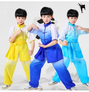  Martial art wushu performance clothing for girls boys red yellow blue colored school stage performing tai chi kung fu suit for children