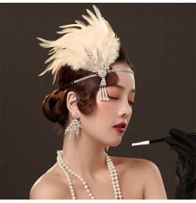 Masquerade feather headdress for women singers stage performance feather hair accessories banquet party drama cosplay retro headdress