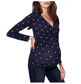 Maternity tops pregnant women blouses long sleeves polka dot tops for pregnancy women