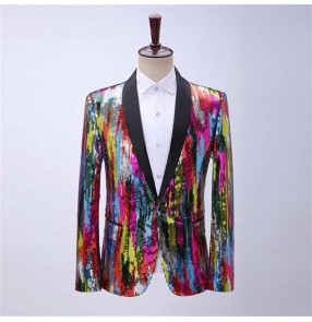 Men colorful vertical striped sequin dress coat stage performance singers host suit dance bar host suit jazz dance photos blazers for male