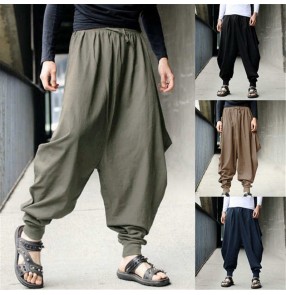 Men Cotton Haroun Harem Trousers Loose Casual Traditional Chinese kungfu Clothing for Men Hakama Samurai Costume Hip Hop trousers