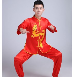 Men Dragon and lion dance costumes Male female chinese Yangko costumes Waist drum suit Martial arts practice clothes wushu Costumes