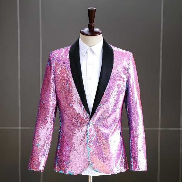 Men jazz dance Pink blue glitter suit jacket stage performance singer ...
