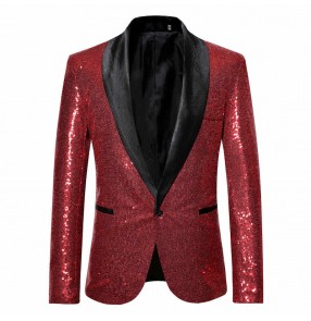 Men red black Sequined singer jazz dance blazers modern solo stage performance blue gold dress suit model show jacket host nightclub bar DJ Ds clothing studio photos suit for male
