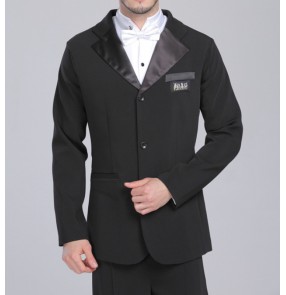 Men's ballroom latin dance black lapel collar blazers waltz modern dance long coats for male dance suit national standard dance suit