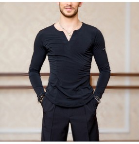 Men's ballroom latin dance shirts black white grey colored stage performance jive waltz tango flamenco dance tops shirts 